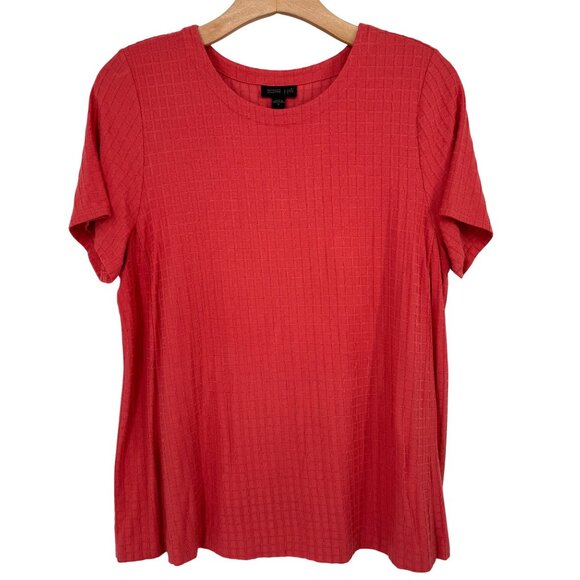 J. Jill Wearever  coral Short Sleeve Textured Knit Top Womens size Medium - Picture 1 of 13